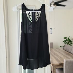 BCBGMaxAzria Black Geometric-Back Sleeveless Blouse
